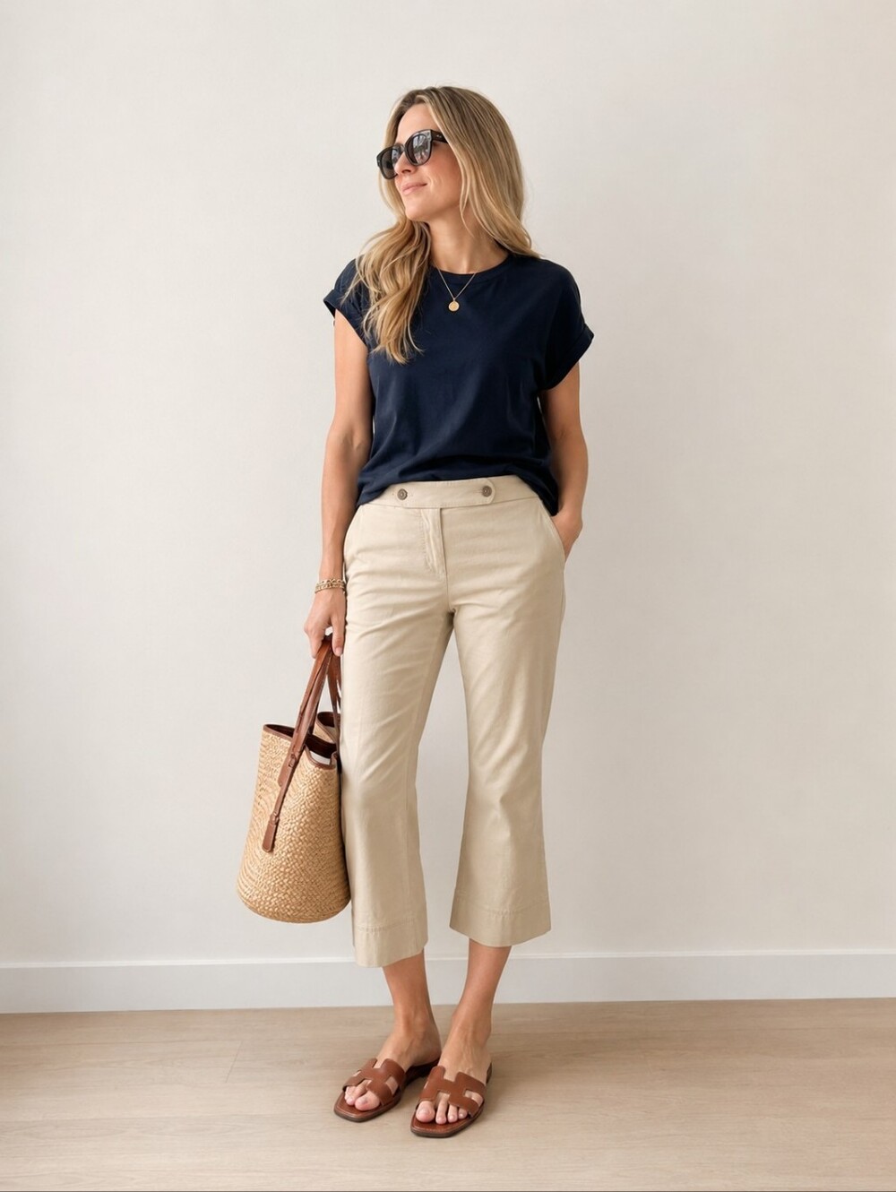 Cotton Khaki Flared Cropped Pants sz 25